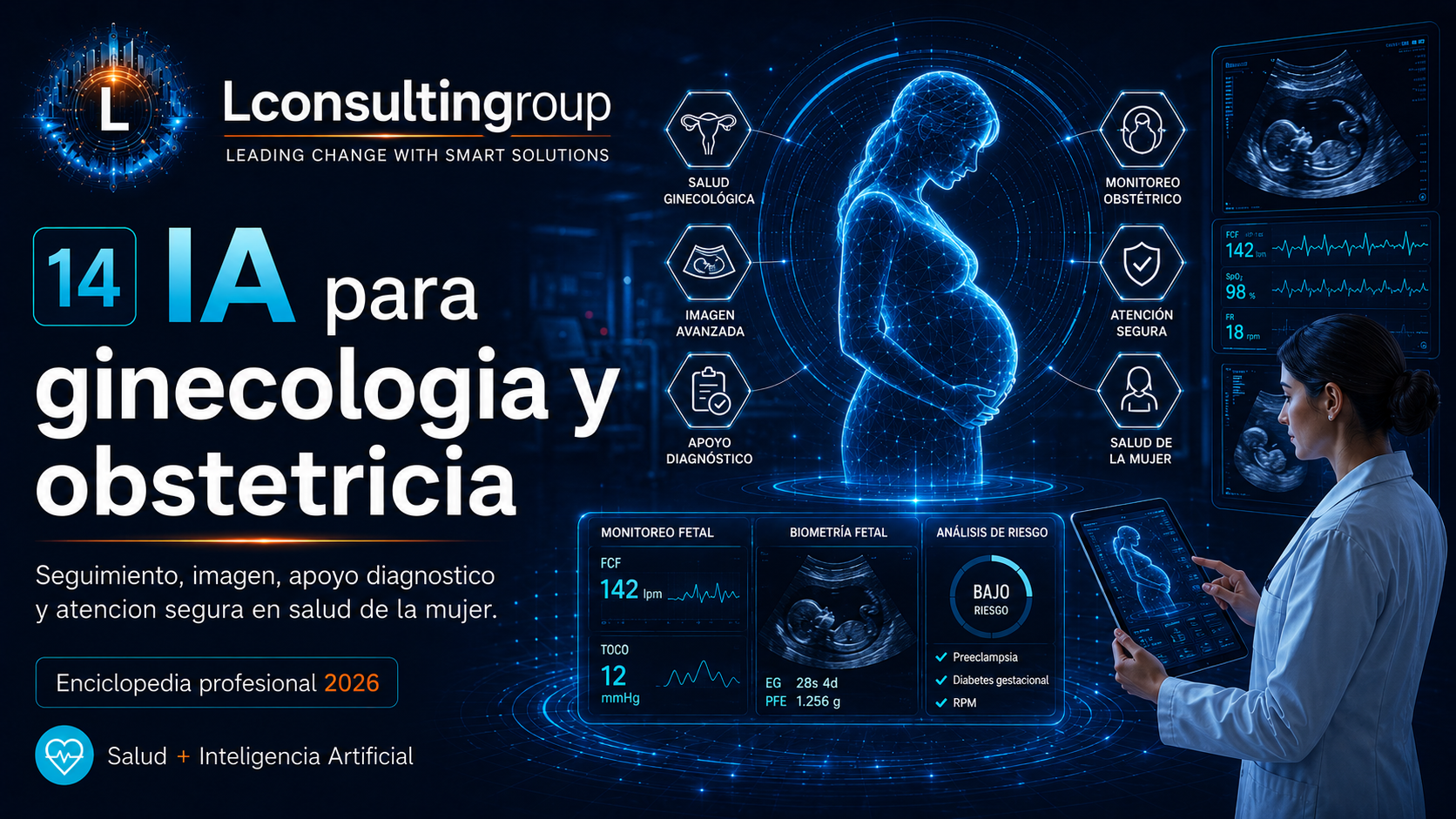 Caratula de enciclopedia 14 ia para ginecologia y obstetricia lconsultingroup 2026 edicion ampliada