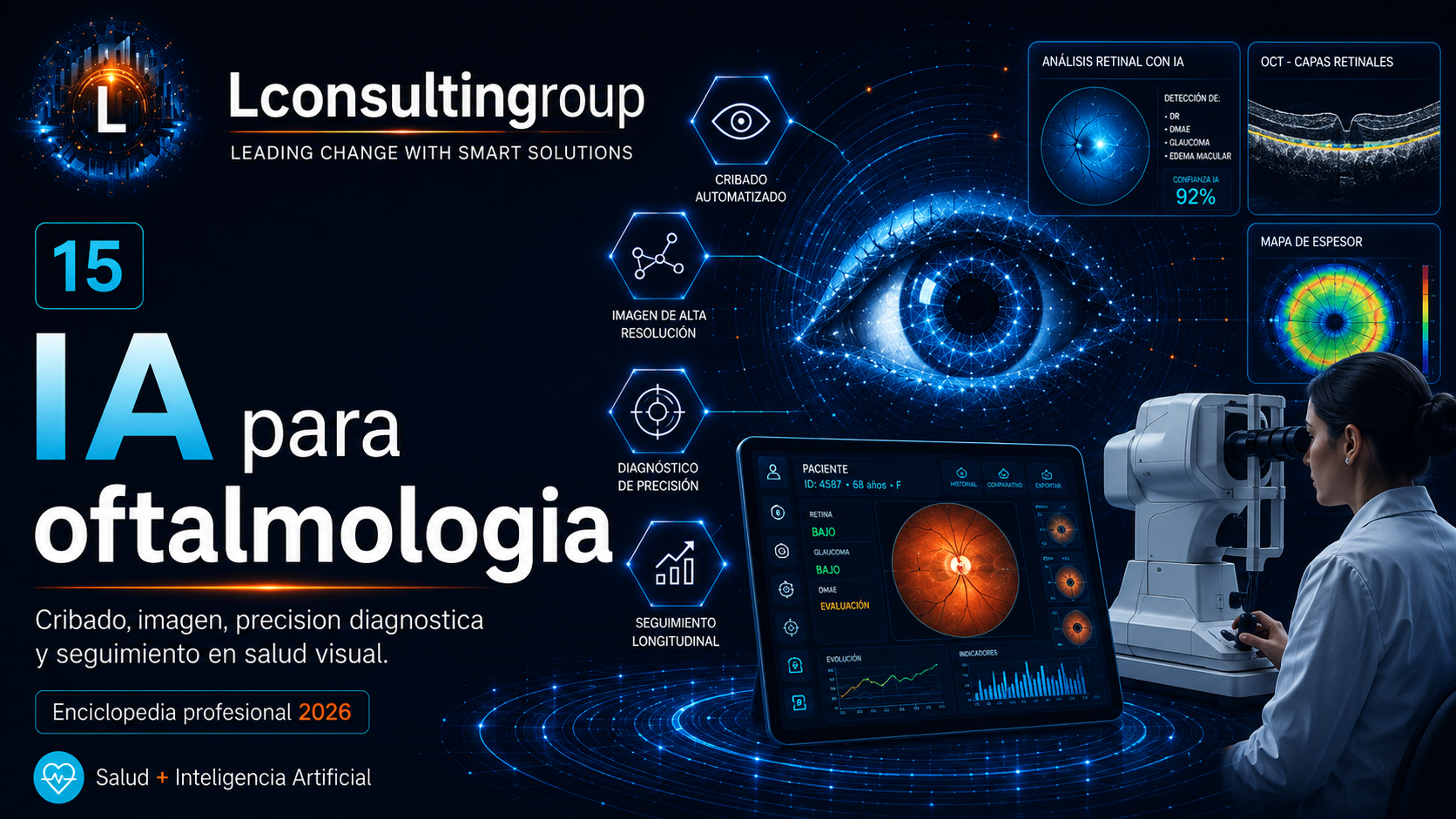 Caratula de enciclopedia 15 ia para oftalmologia lconsultingroup 2026 edicion ampliada