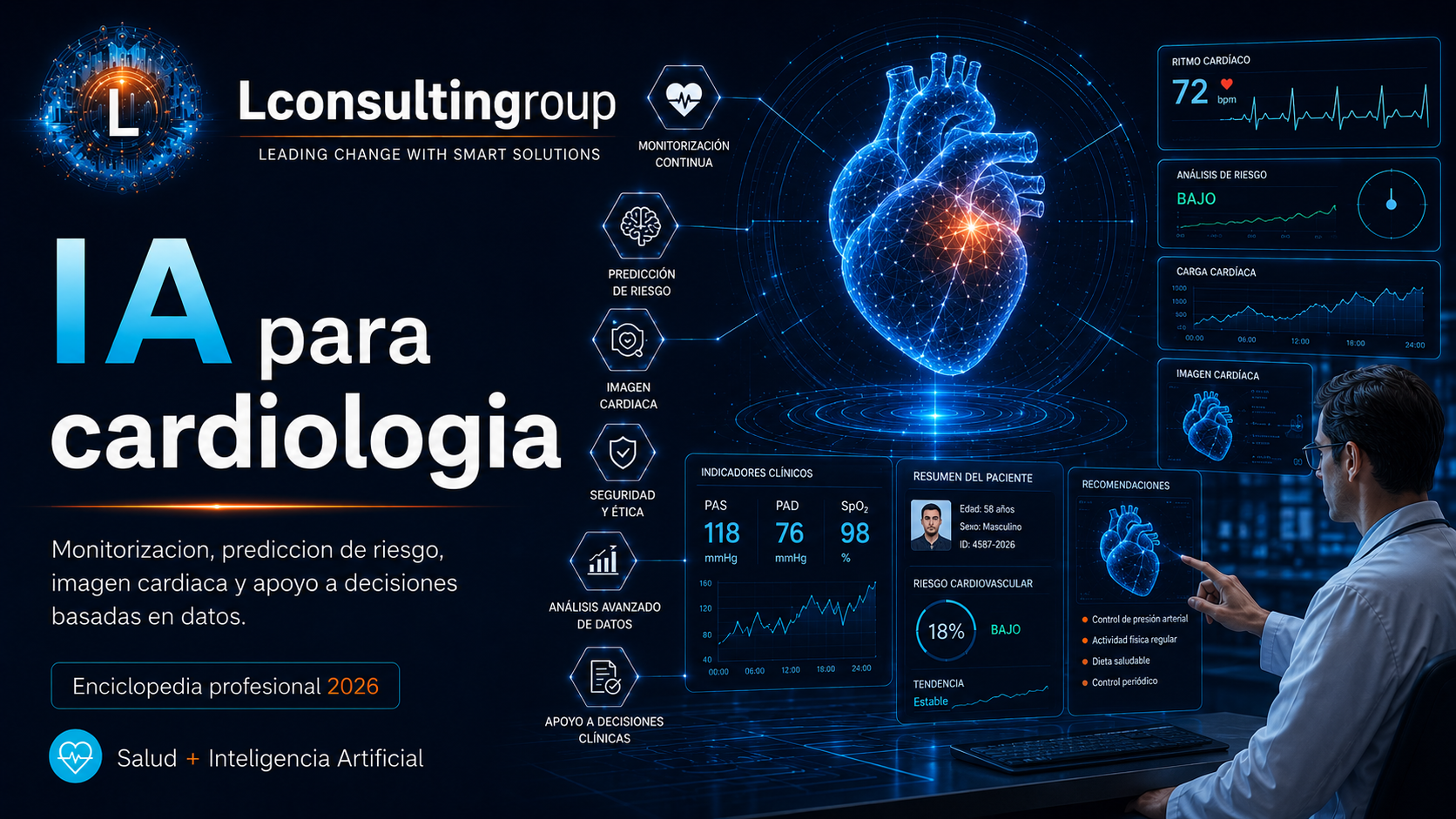 Caratula de enciclopedia 12 ia para cardiologia lconsultingroup 2026 edicion ampliada