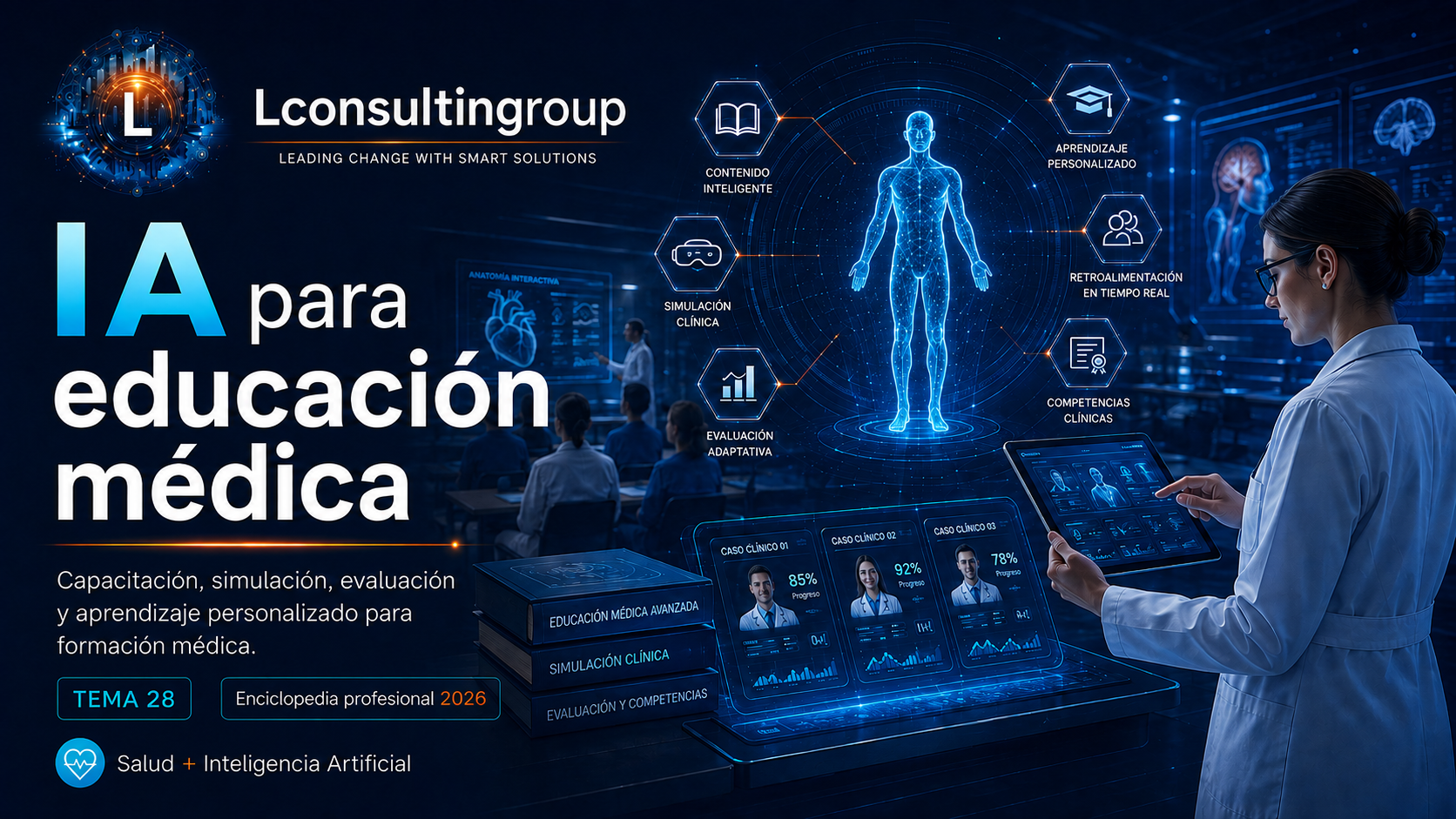 Caratula de enciclopedia 28 ia para educacion medica lconsultingroup 2026 edicion ampliada