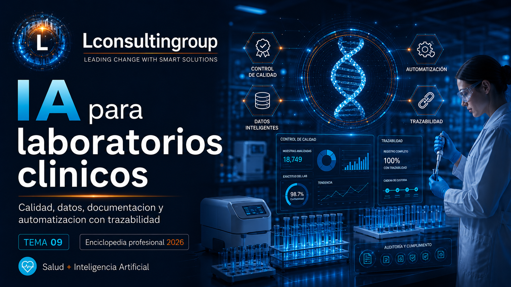 Caratula de enciclopedia 09 ia para laboratorios clinicos lconsultingroup 2026 edicion ampliada