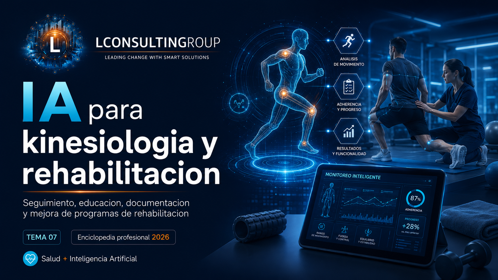 Caratula de enciclopedia 07 ia para kinesiologia y rehabilitacion lconsultingroup 2026 edicion ampliada